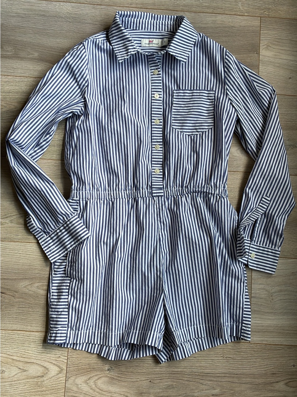 Vineyard Vines Blue and White Striped Long-Sleeve Bodysuit Romper